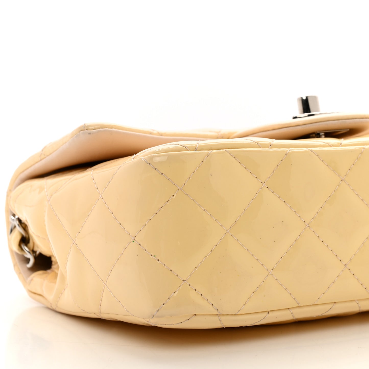 Patent Calfskin Quilted Mini Rectangular Flap Beige