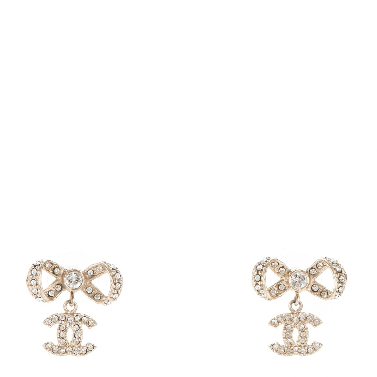 Crystal CC Bow Drop Earrings Gold