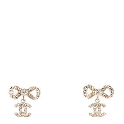 Chanel Crystal CC Bow Drop Earrings Gold 1 of 4