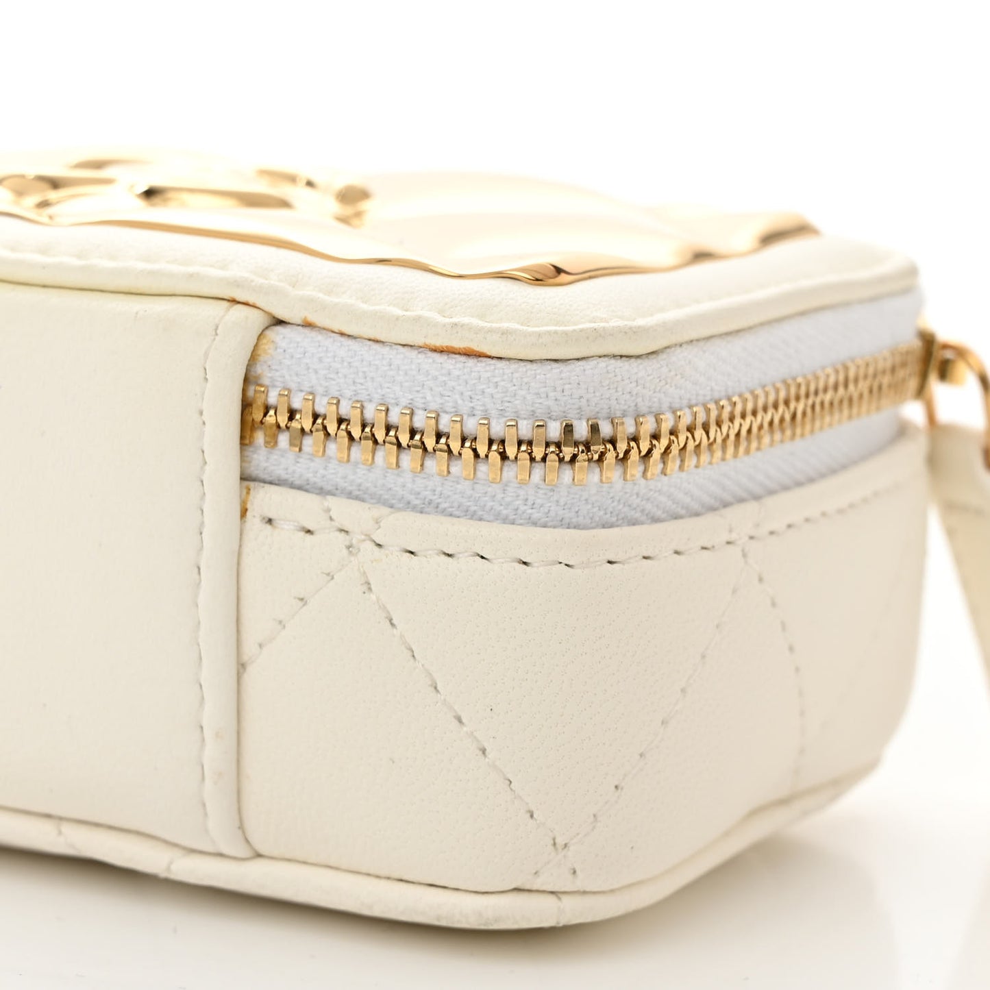 Lambskin Quilted Mini Golden Plate Clutch With Chain White