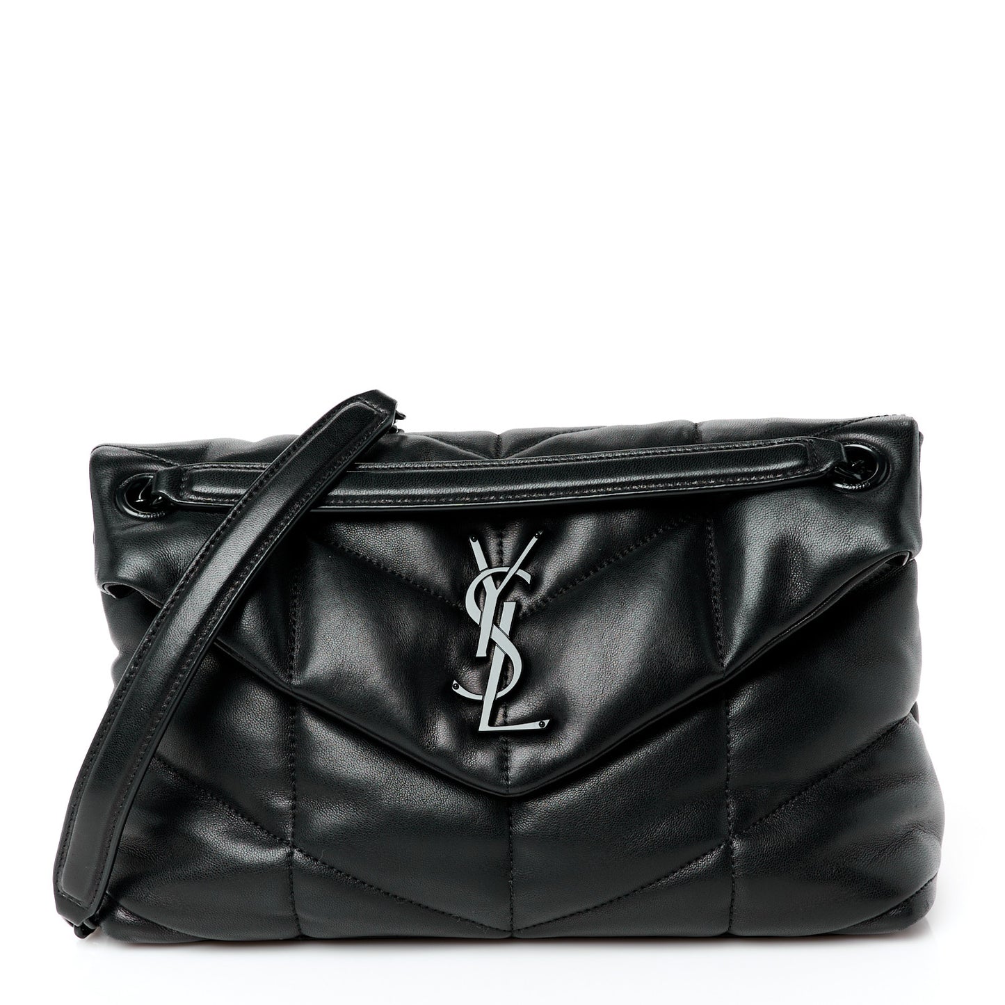 Lambskin Quilted Monogram Monochrome Small Loulou Puffer Chain Satchel Black