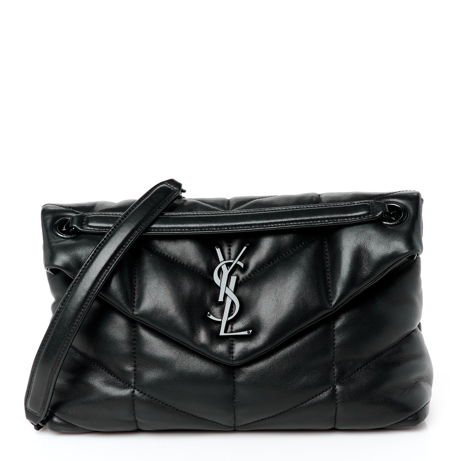 Saint Laurent Lambskin Quilted Monogram Monochrome Small Loulou Puffer Chain Satchel Black 1 of 11