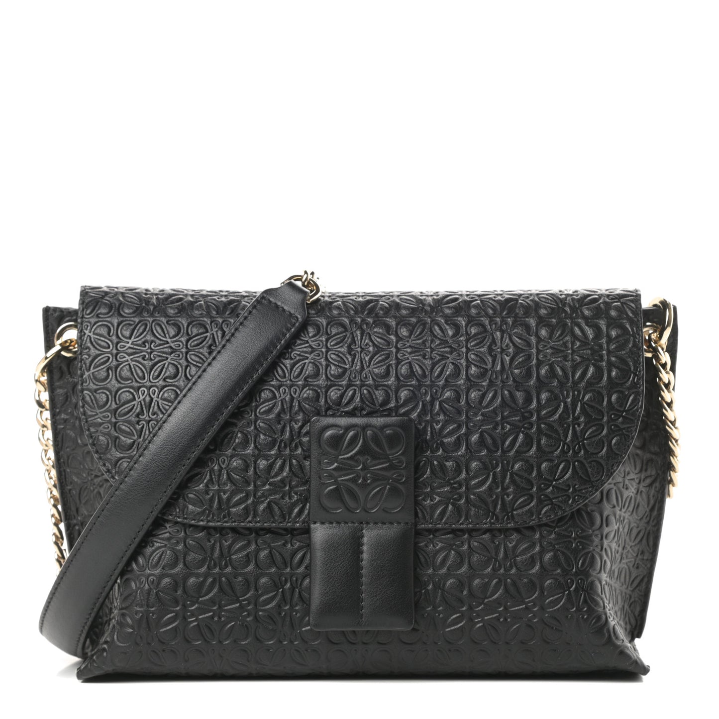 Goatskin Embossed Avenue Shoulder Bag Black