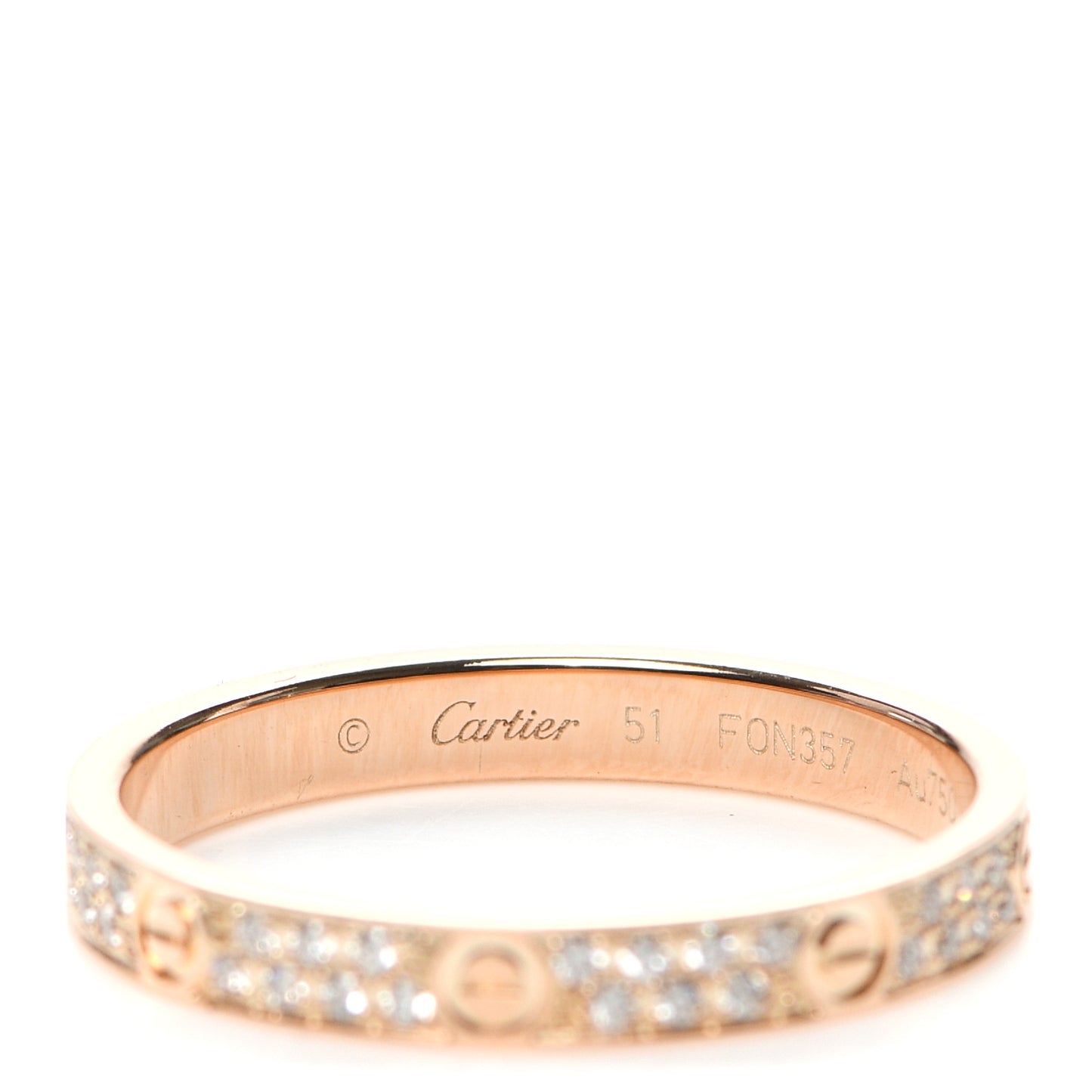18K Pink Gold Diamond 2.6mm LOVE Paved Band Ring 51 5.75