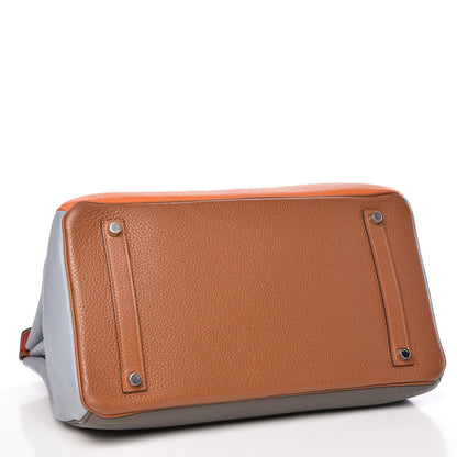 Hermes Taurillon Clemence Arlequin Birkin 35 Orange Sanguine Gold Bleu Lin Bleu Hydra Etain 5 of 35