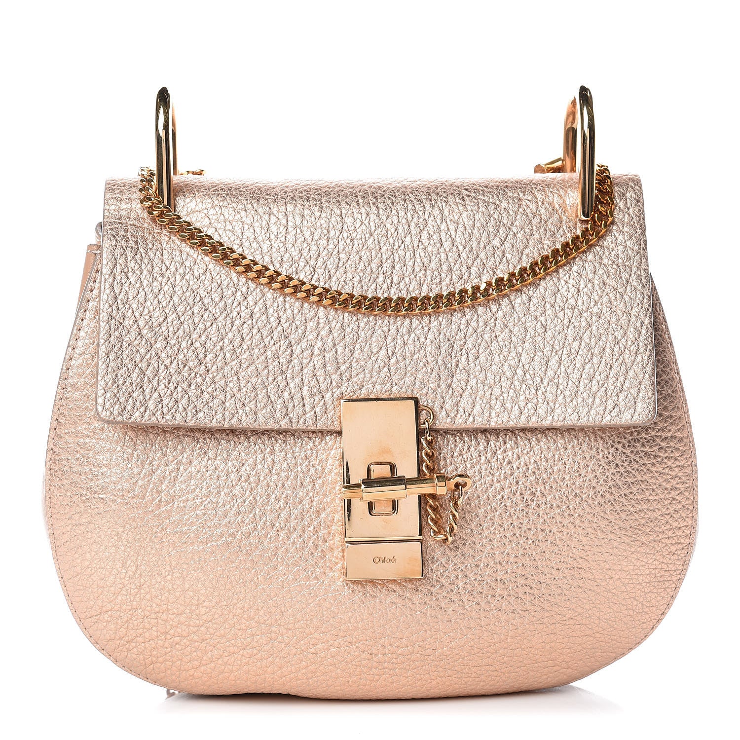 Chloe Metallic Grained Goatskin Drew Shoulder Bag Rose Gold 1 of 9