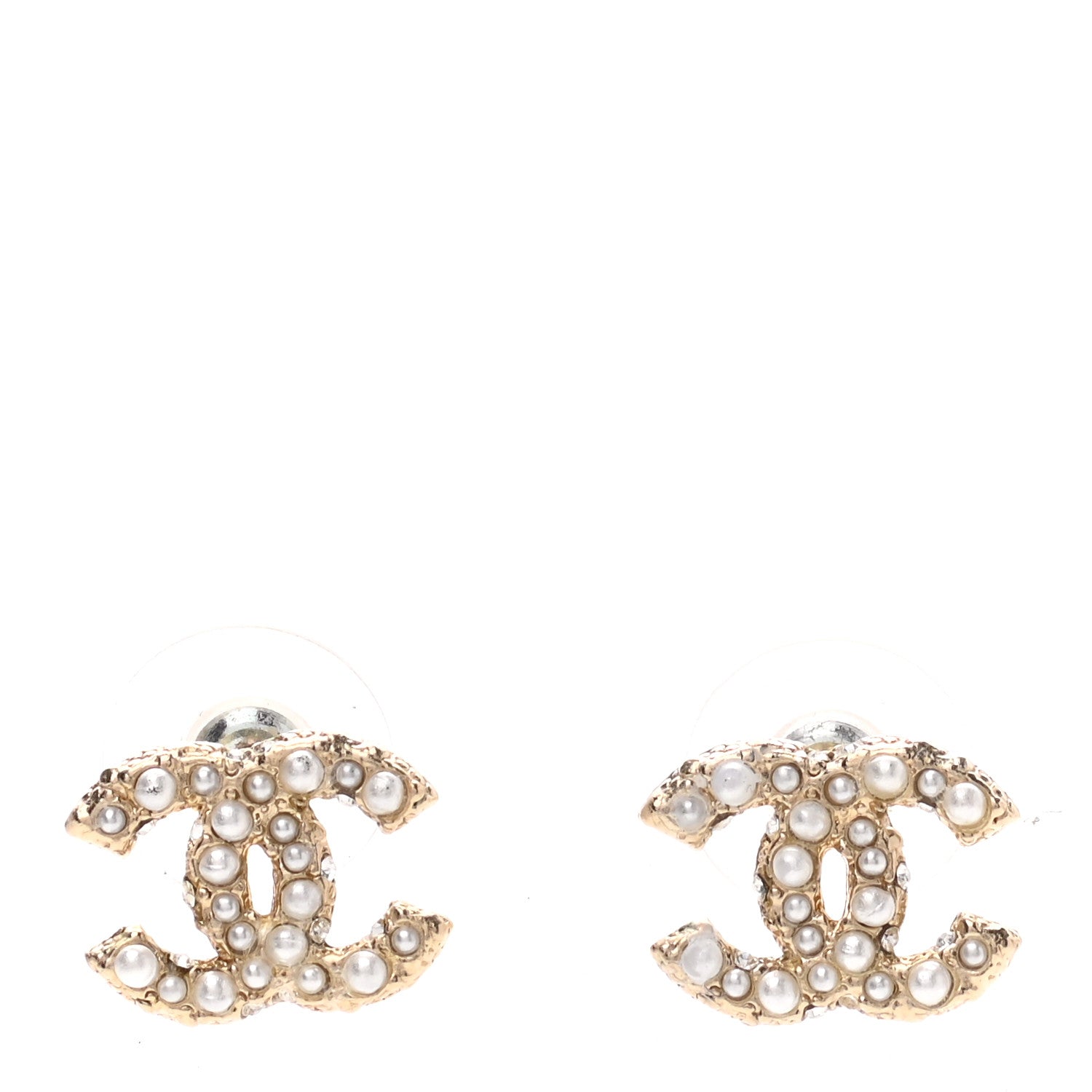 Chanel Pearl Crystal CC Earrings Gold 1 of 4