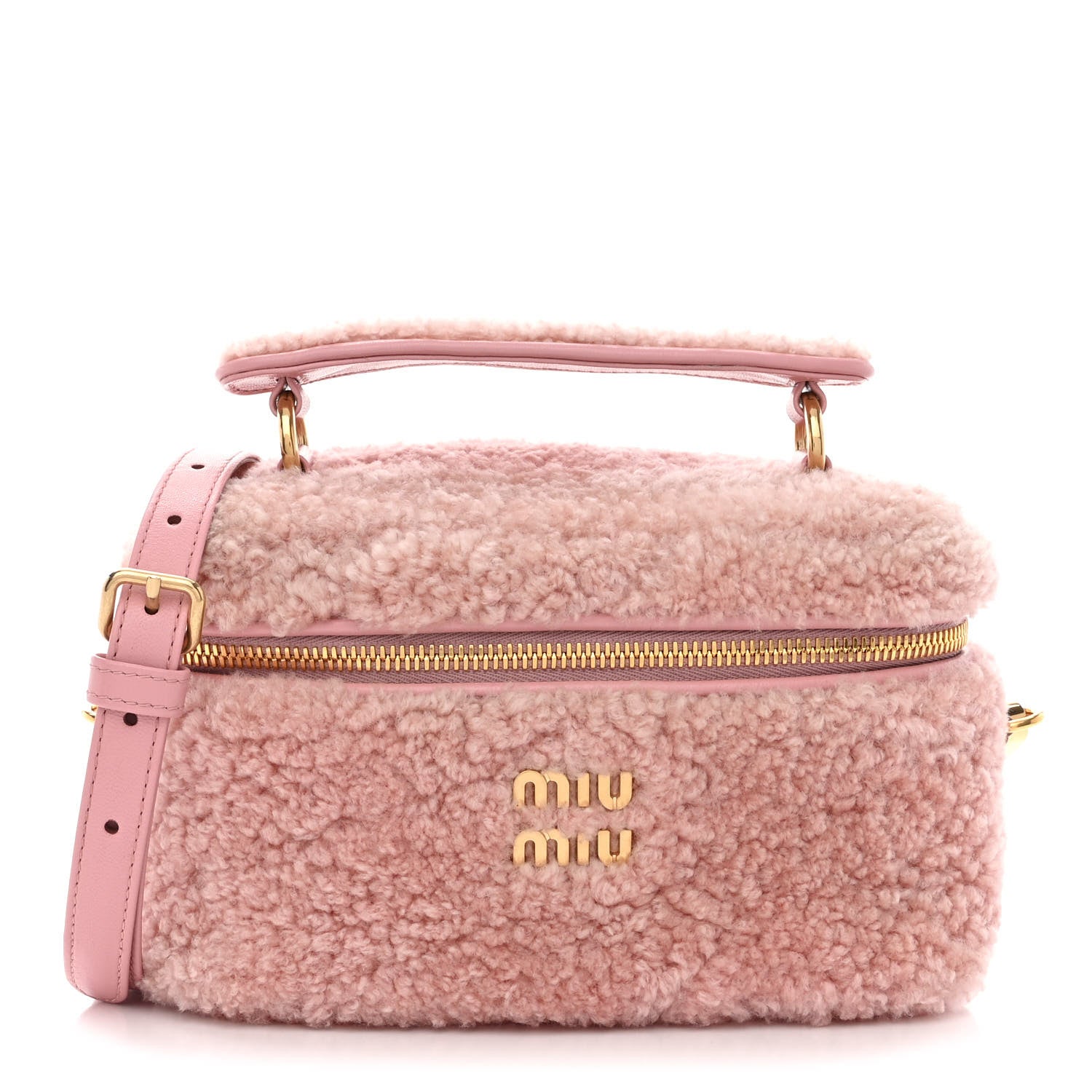 Miu Miu Montone Shearling Madras Mini Top Handle Vanity Case Rosa 1 of 10
