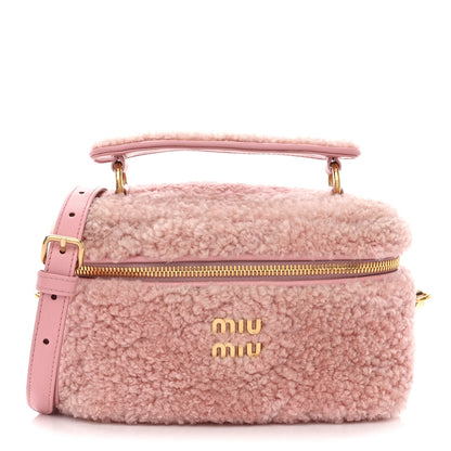 Miu Miu Montone Shearling Madras Mini Top Handle Vanity Case Rosa 1 of 10
