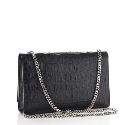 Saint Laurent Calfskin Crocodile Embossed Medium Classic Monogram Kate Tassel Satchel Black 3 of 8