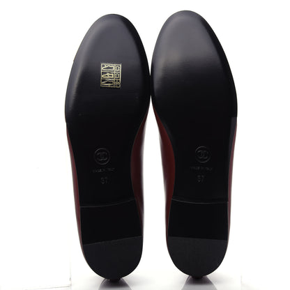 Chanel Lambskin Cap Toe CC Ballerina Flats 37 Burgundy 6 of 11