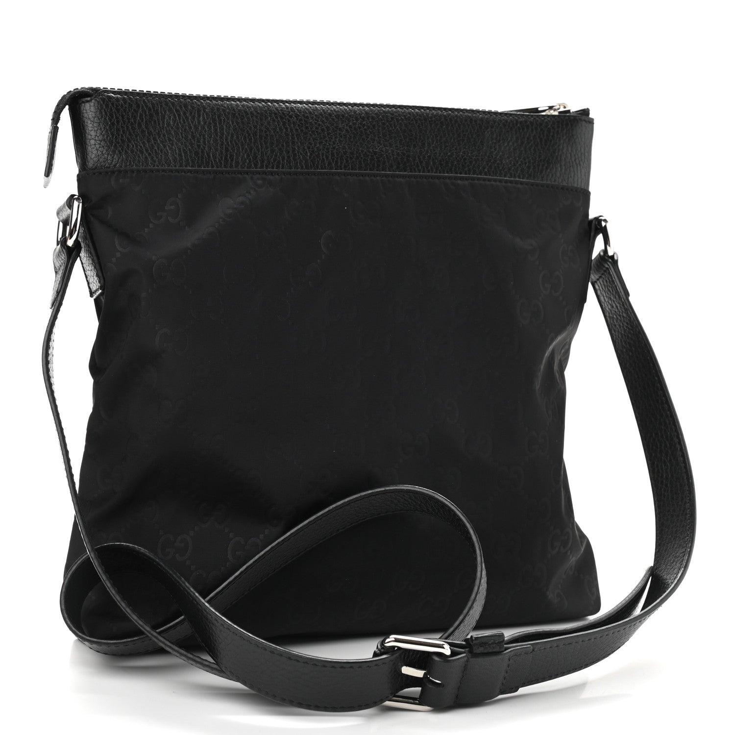 Gucci Nylon Monogram Dollar Calfskin Flat Messenger Bag Black 3 of 9