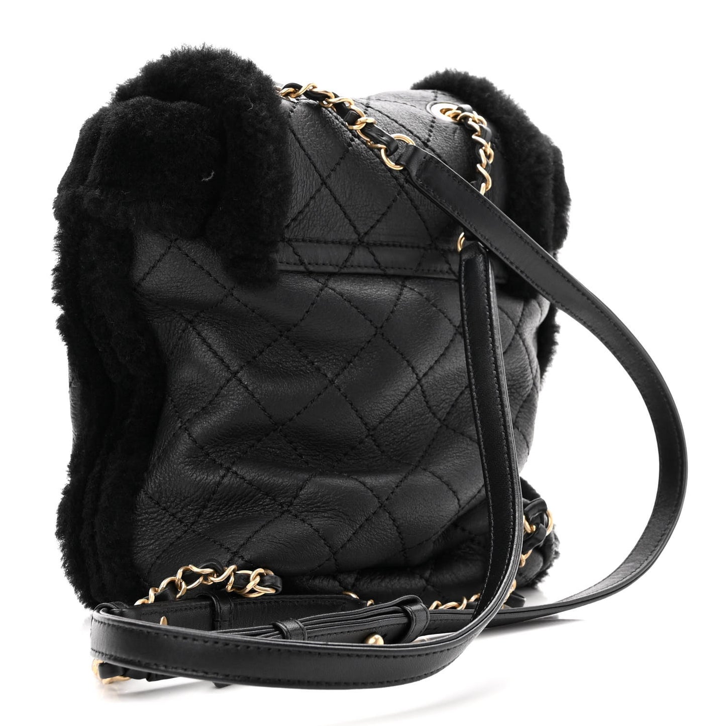 Lambskin Shearling Quilted CC Backpack Black