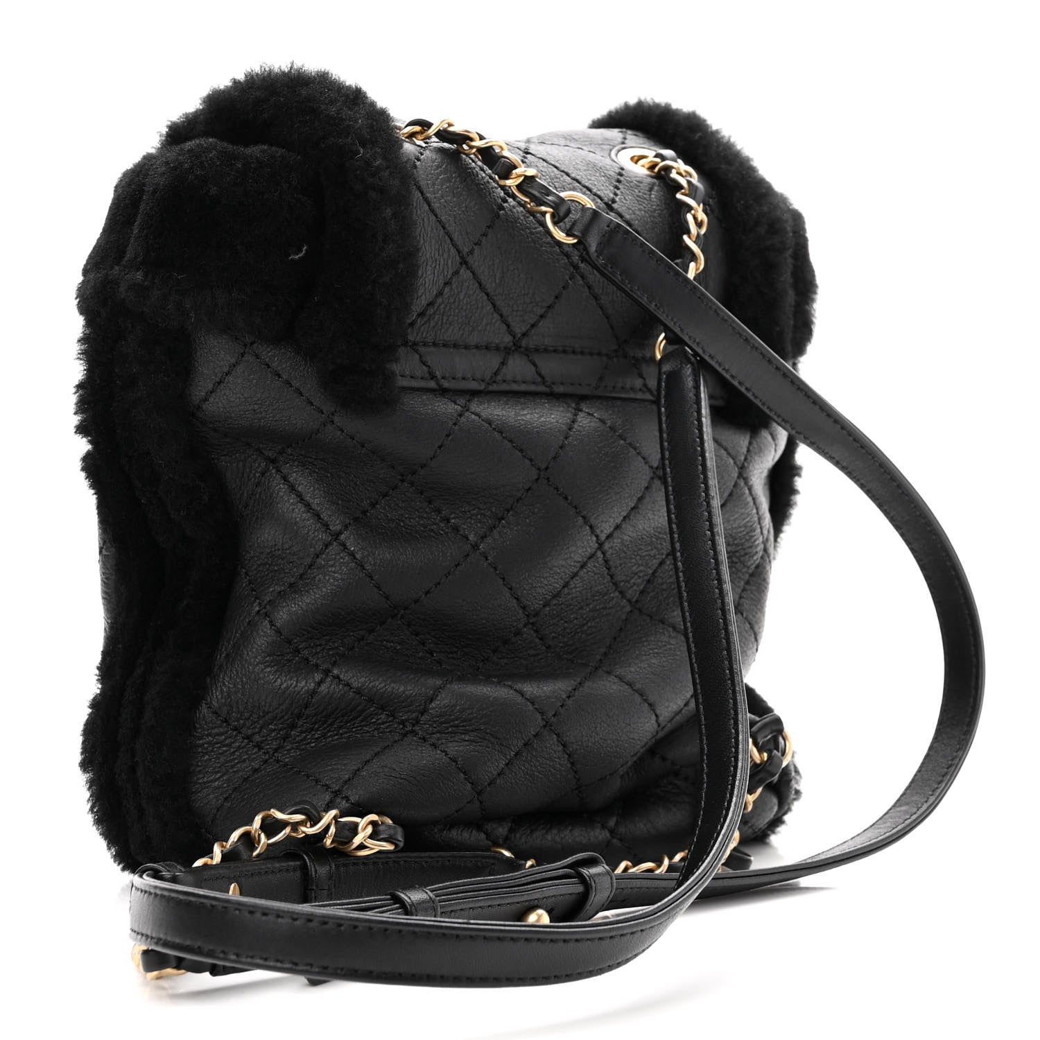 Chanel Lambskin Shearling Quilted CC Backpack Black 3 of 9