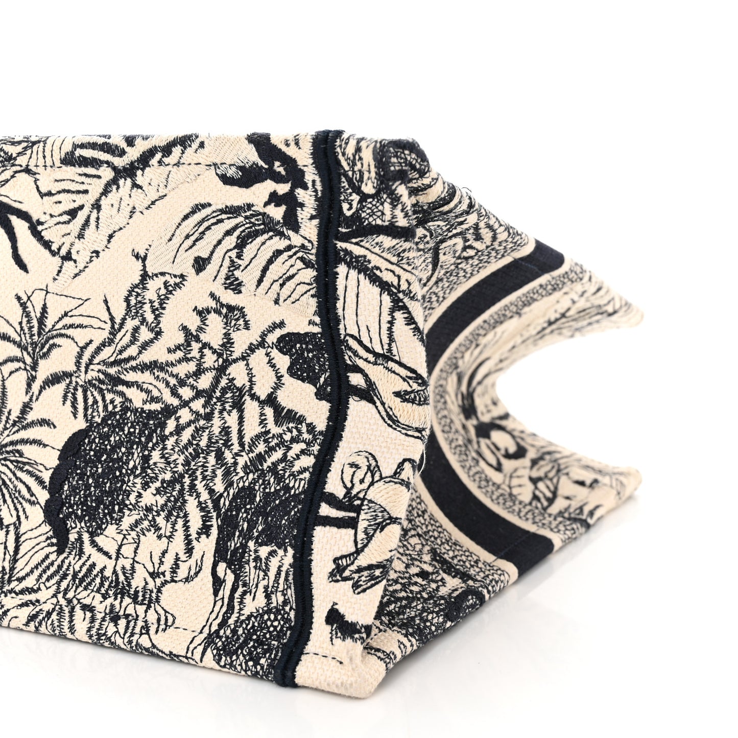 Canvas Embroidered Medium Palms Toile De Jouy Book Tote Blue