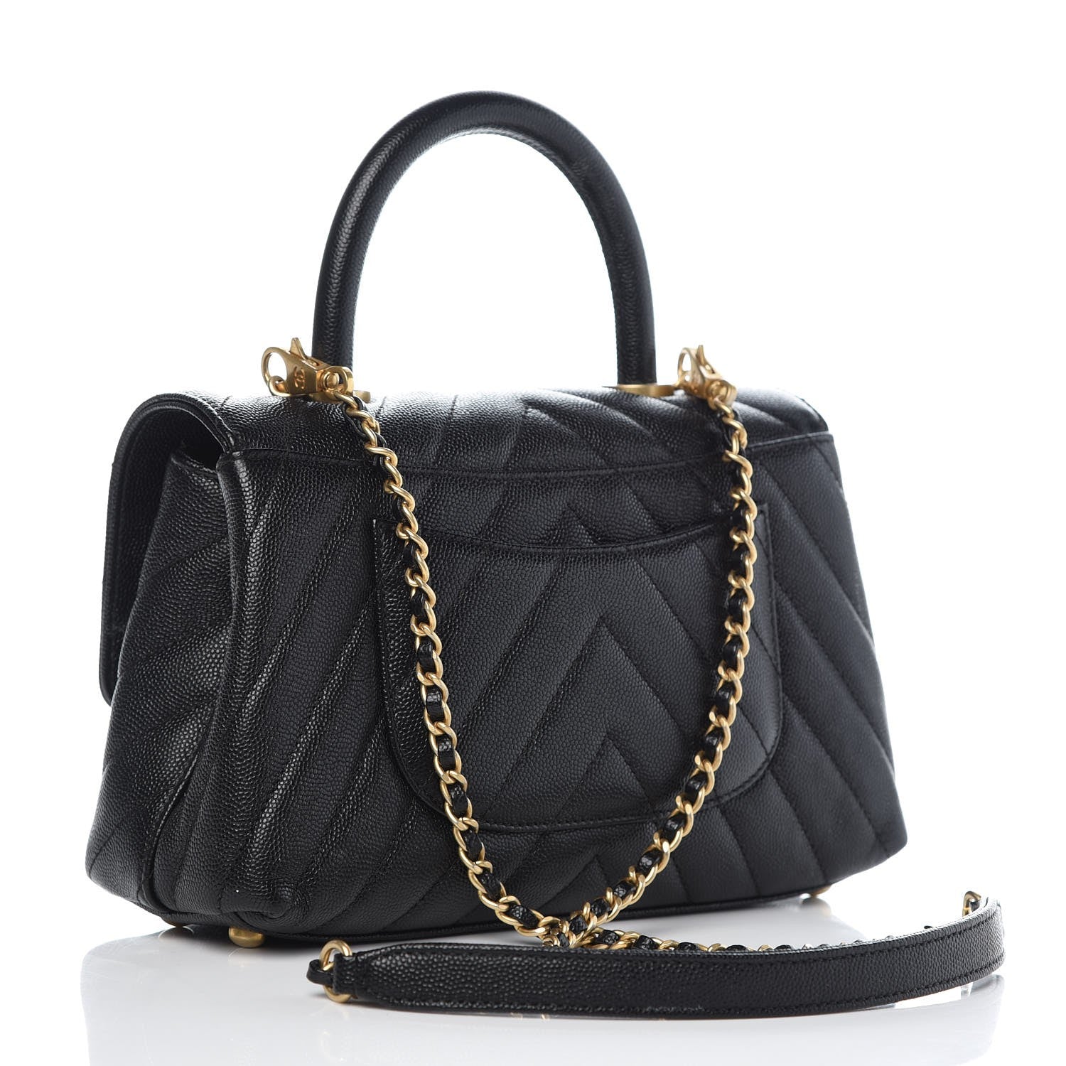 Chanel Caviar Chevron Quilted Mini Coco Handle Flap Black 3 of 8