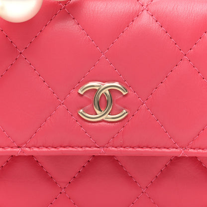 Chanel Calfskin Quilted Maxi Pearls Clutch With Chain Pink 8 of 11