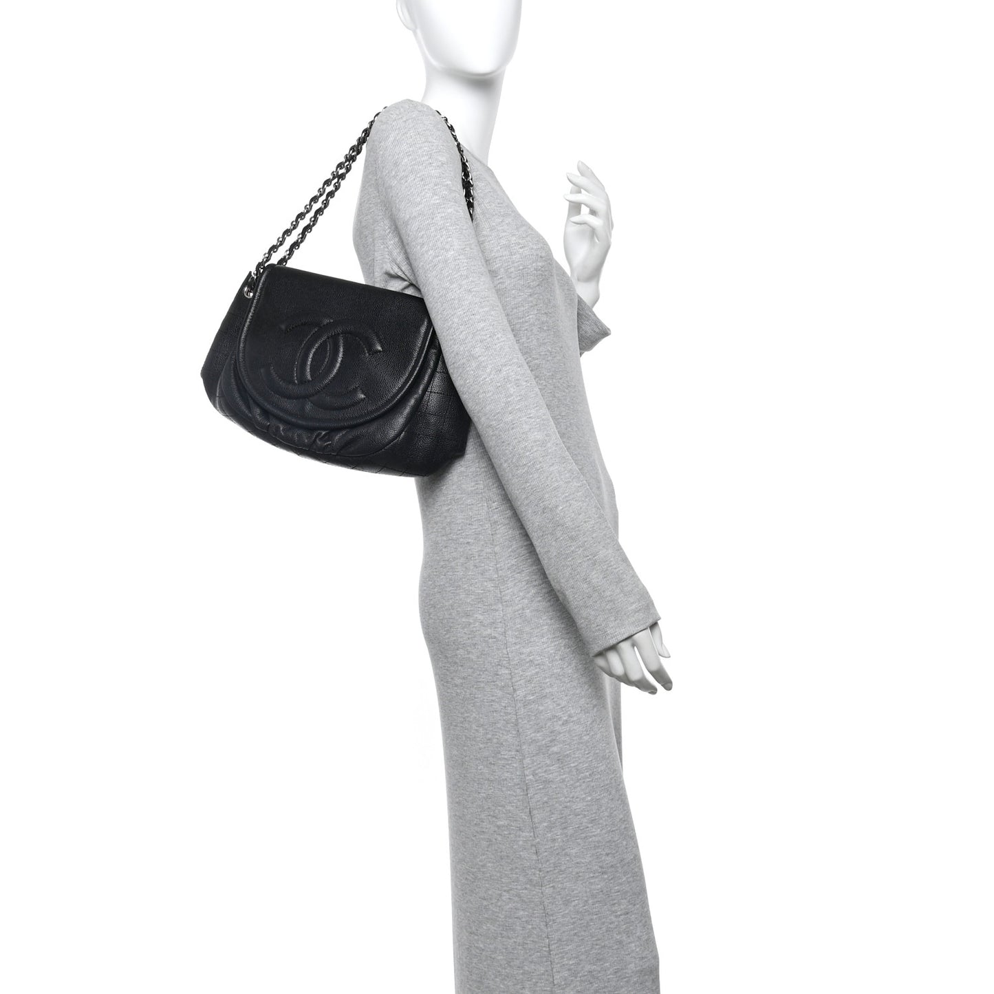 Caviar Half Moon Large Flap Black