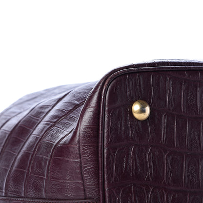 Saint Laurent Calfskin Crocodile Embossed Large Emmanuelle Bucket Bag Burgundy 9 of 12