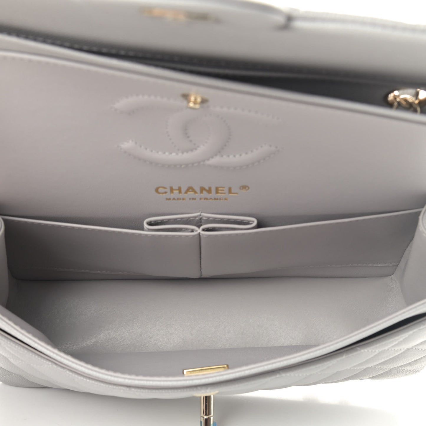 Caviar Quilted Small Double Flap Grey