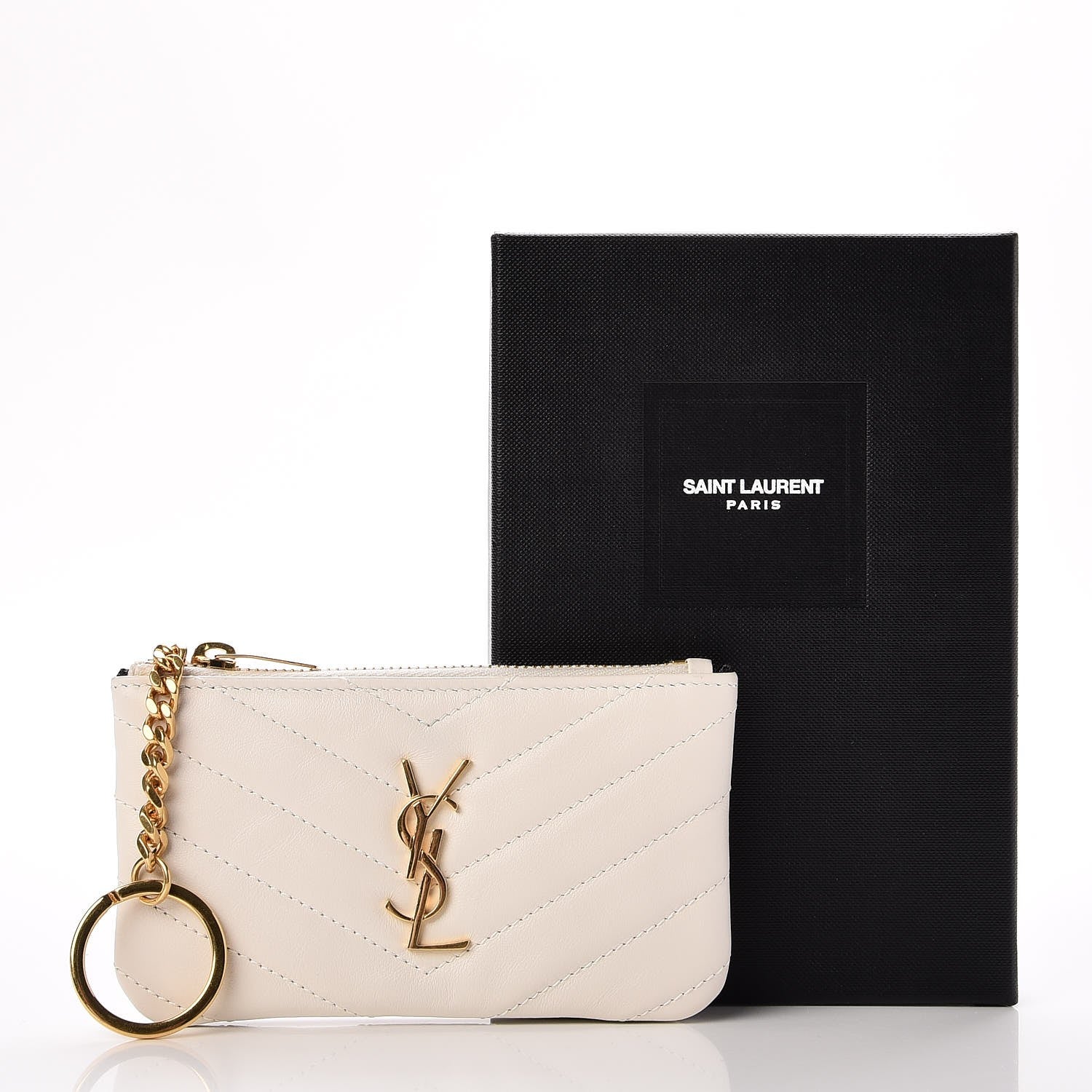 Saint Laurent Calfskin Matelasse Monogram Key Pouch Porcellana 8 of 8
