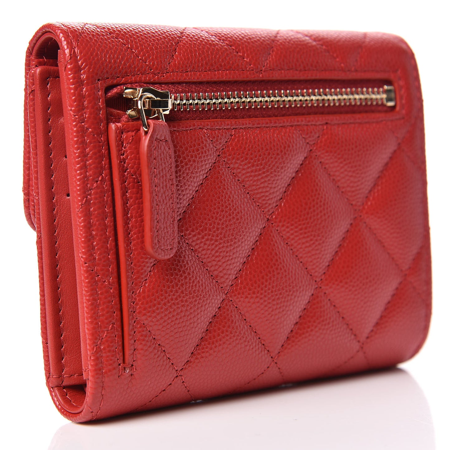 Caviar Quilted Compact Flap Wallet Red