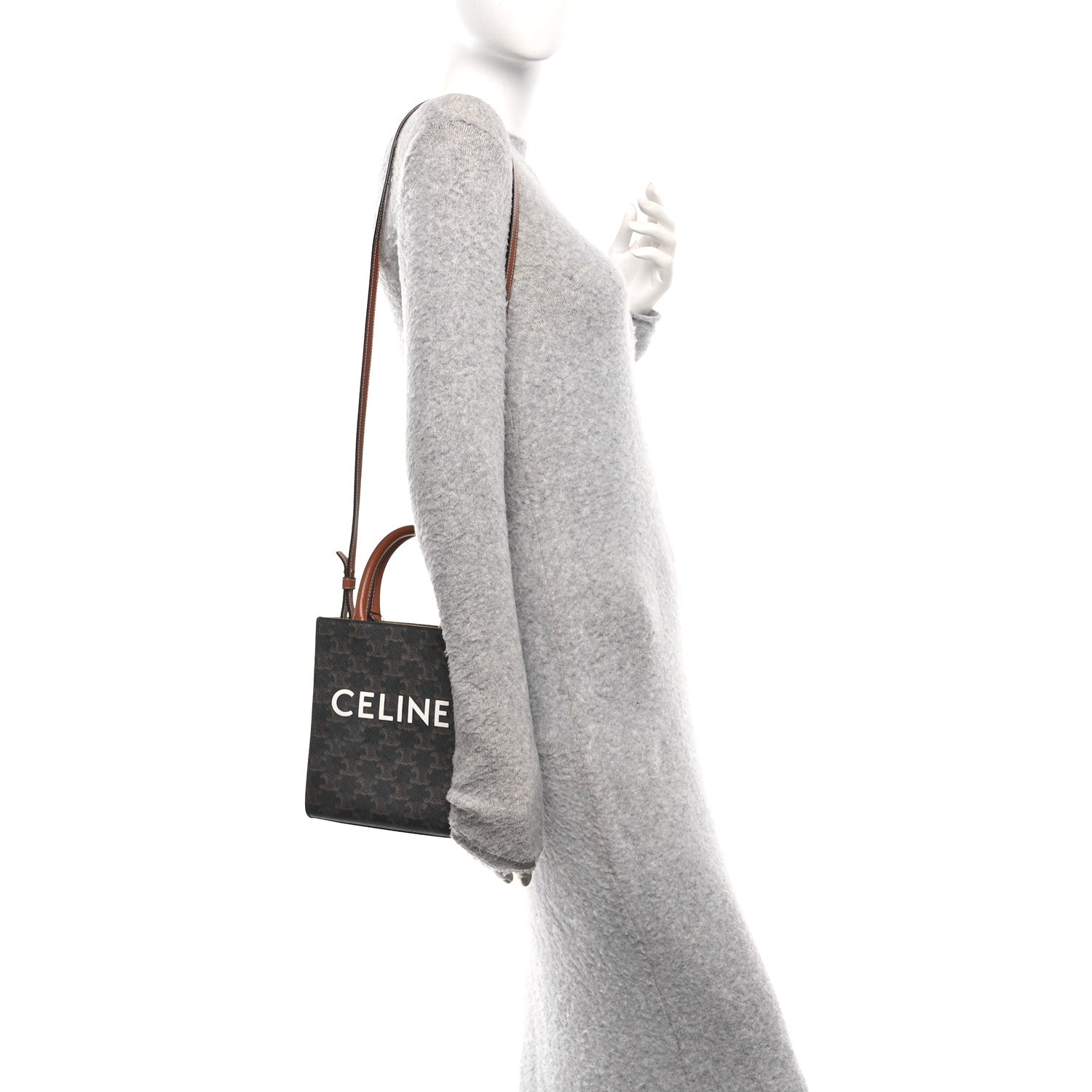 Celine Triomphe Canvas Calfskin Mini Vertical Cabas Tan 1815840