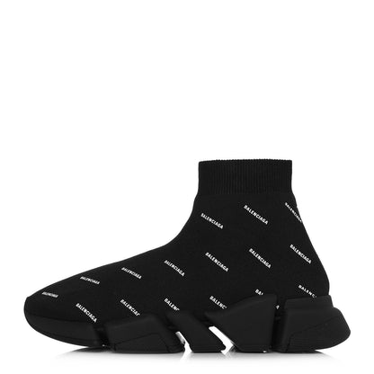 Balenciaga Technical 3D Recycled Knit Allover Logo Womens Speed 2.0 Sneakers 40 Monocolor Black White 1 of 9
