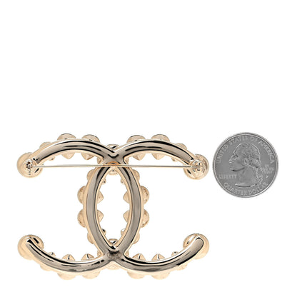 Chanel Pearl Crystal CC Brooch Gold 2 of 4