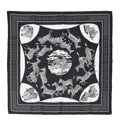 Hermes Cashmere Silk Les Zebras Bandana Scarf 55 Black Blanc 1 of 5