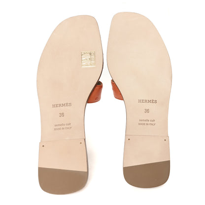 Hermes Ostrich Oran Sandals 36 Orange 6 of 10