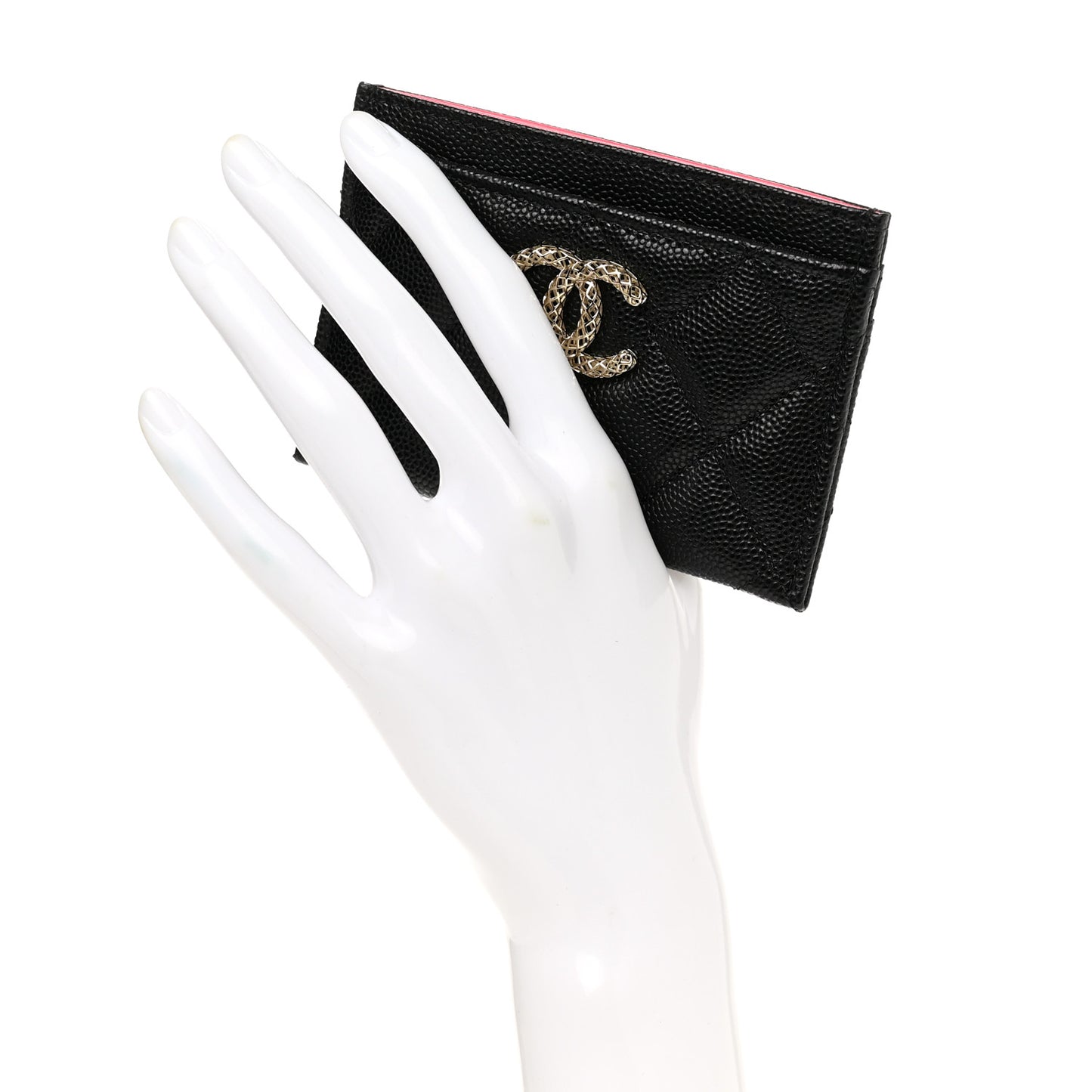 Caviar Metal Perforated Quilted CC Card Holder Black
