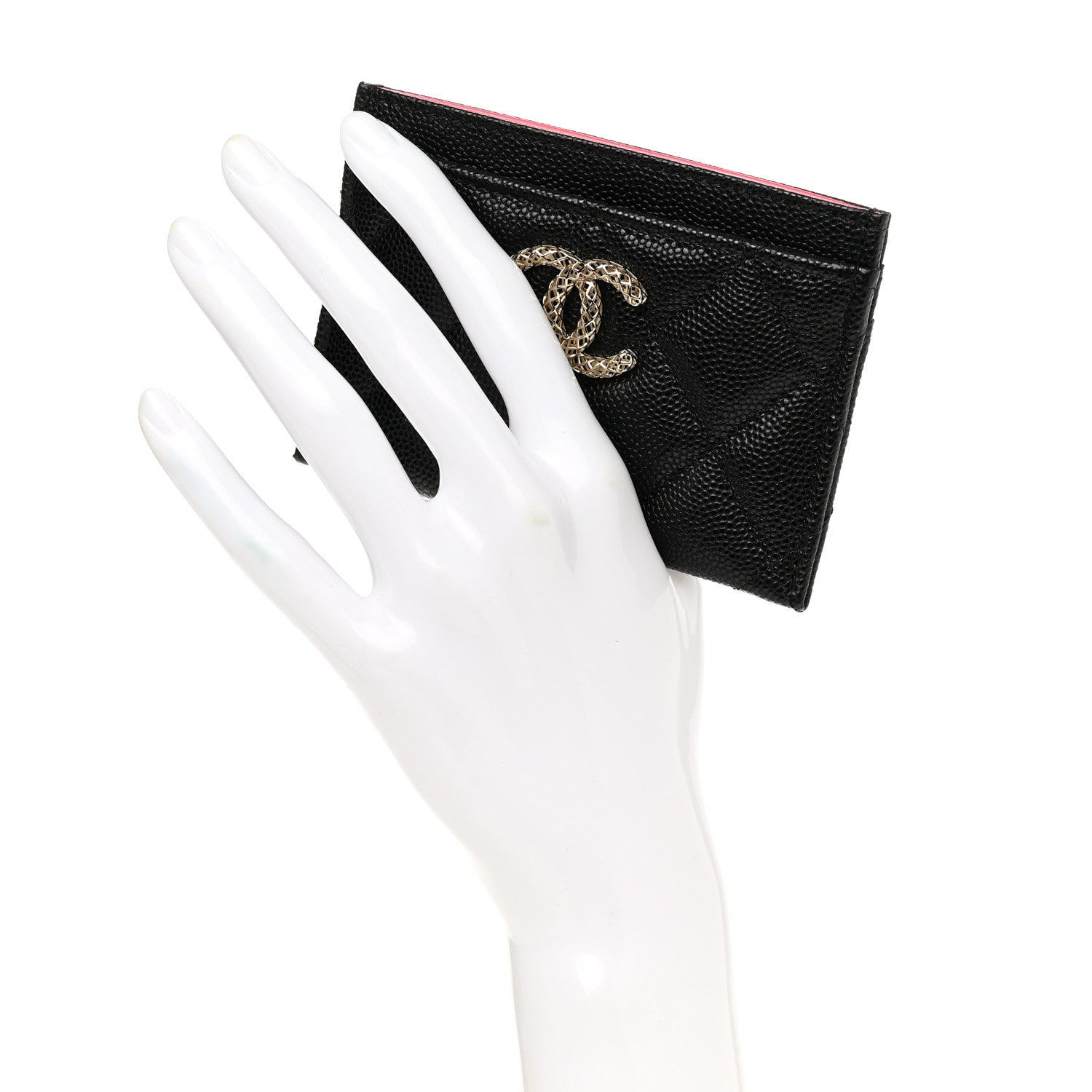 Chanel Caviar Metal Perforated Quilted CC Card Holder Black 2 of 9