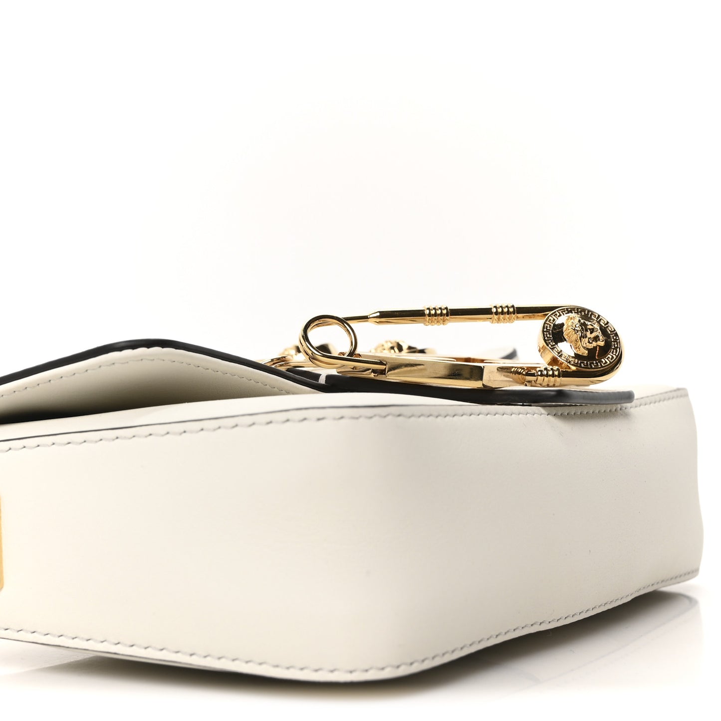 X VERSACE Vitello Seta Fendace Mini Brooch Baguette White Ice