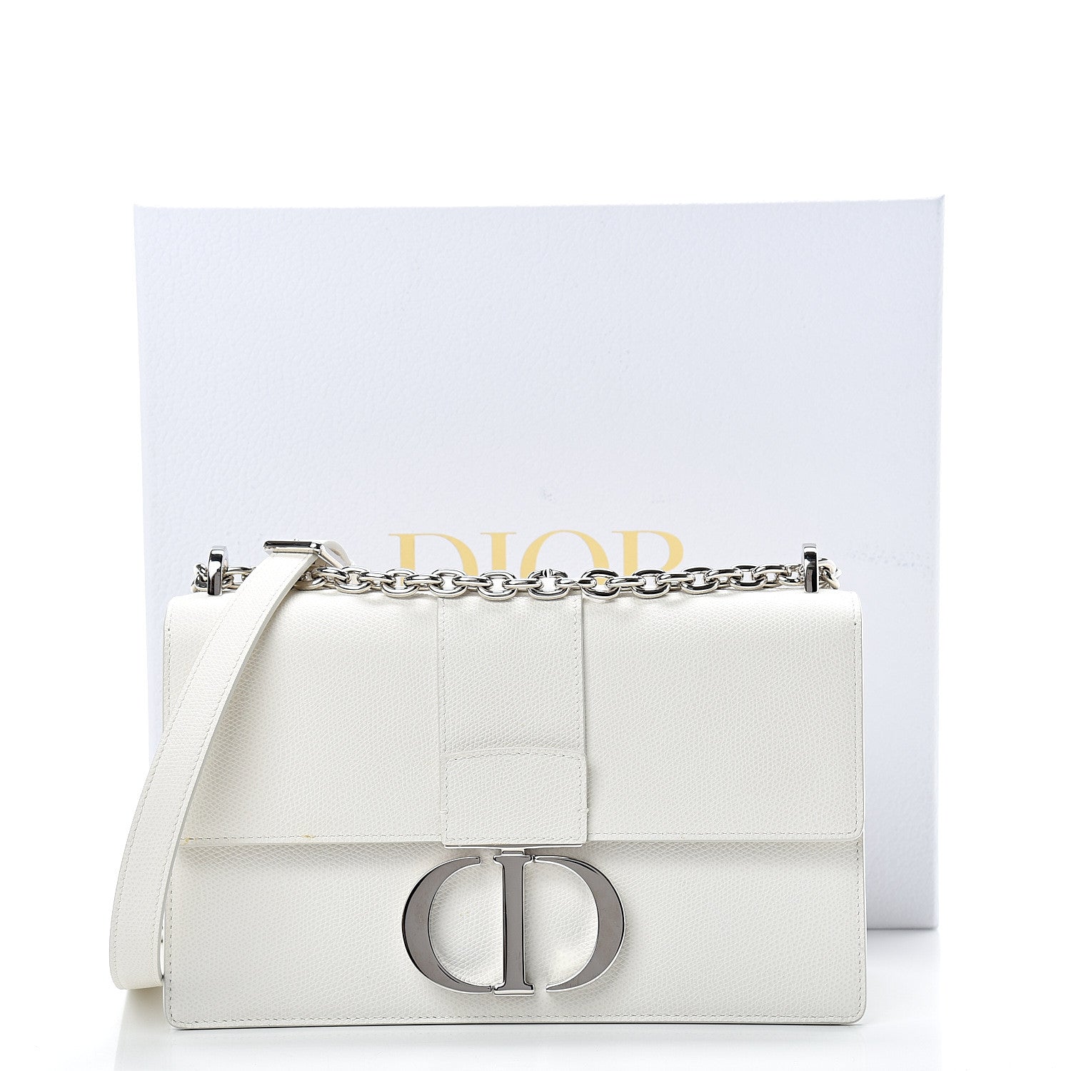 Christian Dior Grained Calfskin 30 Montaigne Chain Flap Bag White 12 of 12