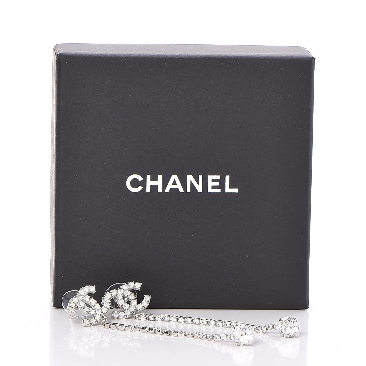 Metal Baguette Round Crystal CC Drop Long Earrings Silver