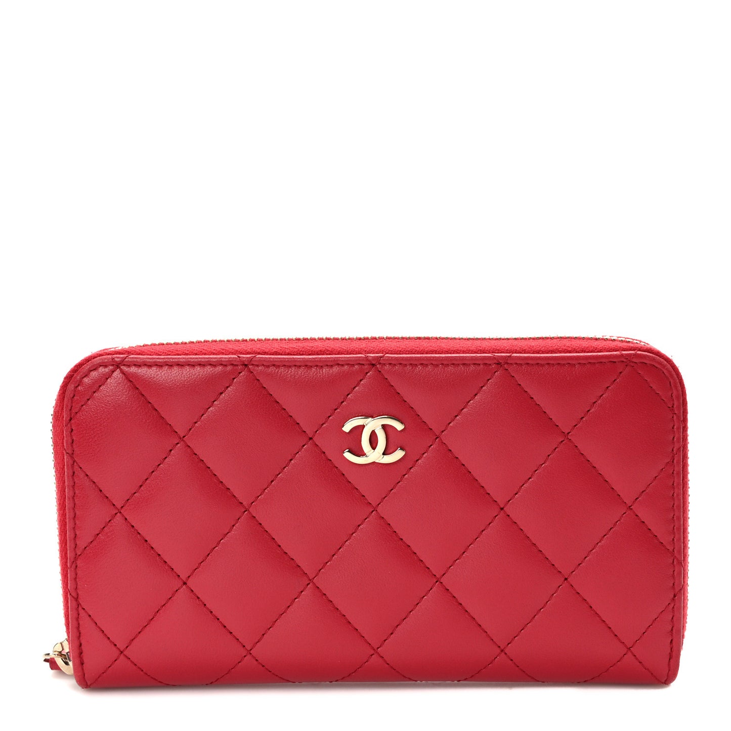 Lambskin Quilted Small Zip Around Wallet Red