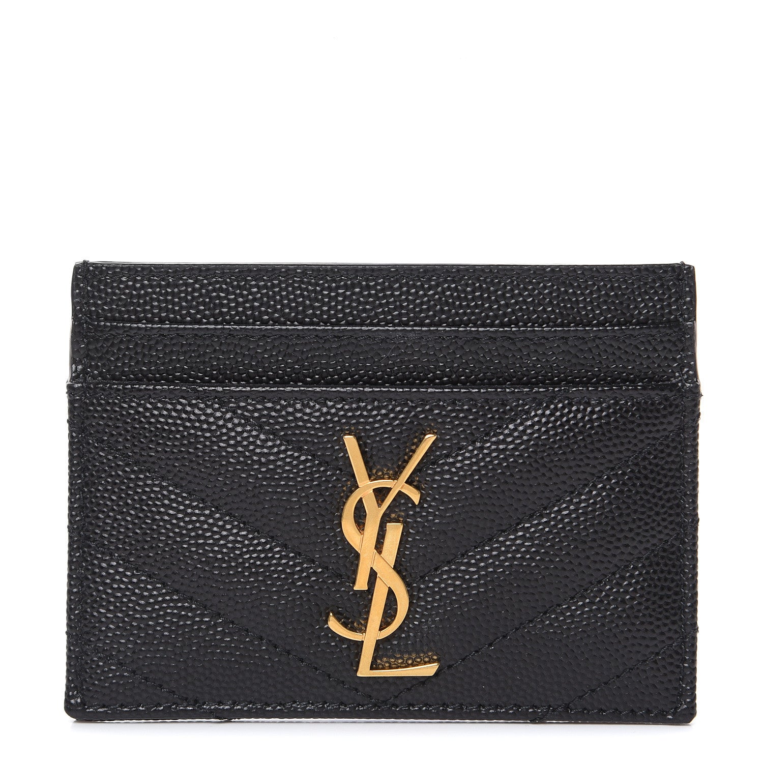 Saint Laurent Grain De Poudre Matelasse Chevron Monogram Credit Card Case Black 1 of 8