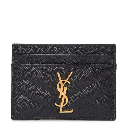 Saint Laurent Grain De Poudre Matelasse Chevron Monogram Credit Card Case Black 1 of 8