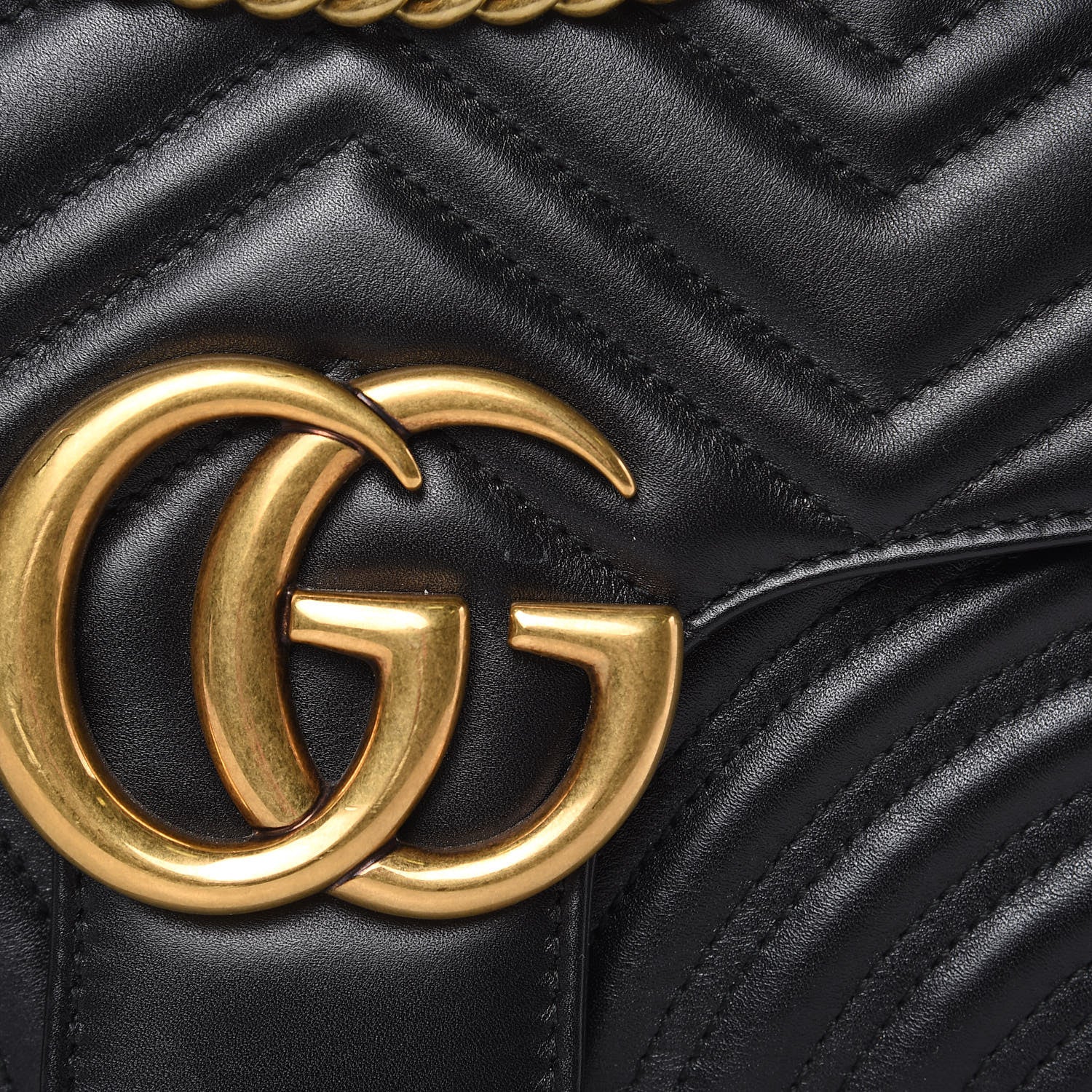 Gucci Calfskin Matelasse Medium GG Marmont Shoulder Bag Black 12 of 14