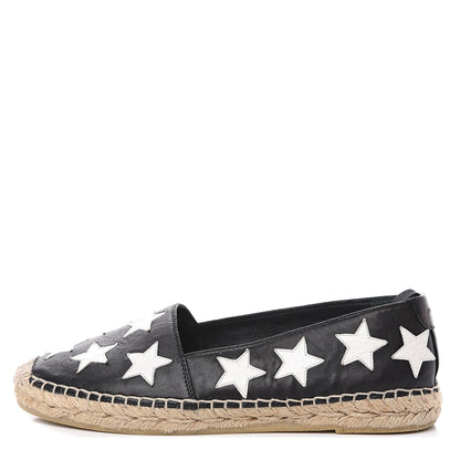 Saint Laurent Nappa Embossed Star Print Espadrilles 35 Black Optic White 1 of 10