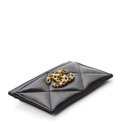 Chanel Shiny Goatskin Quilted Chanel 19 Card Holder Black 4 of 9