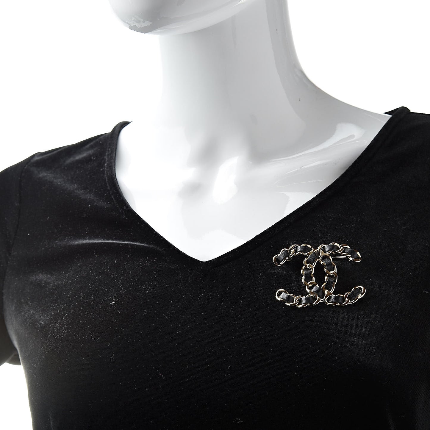 Lambskin Chain CC Brooch Black Gold