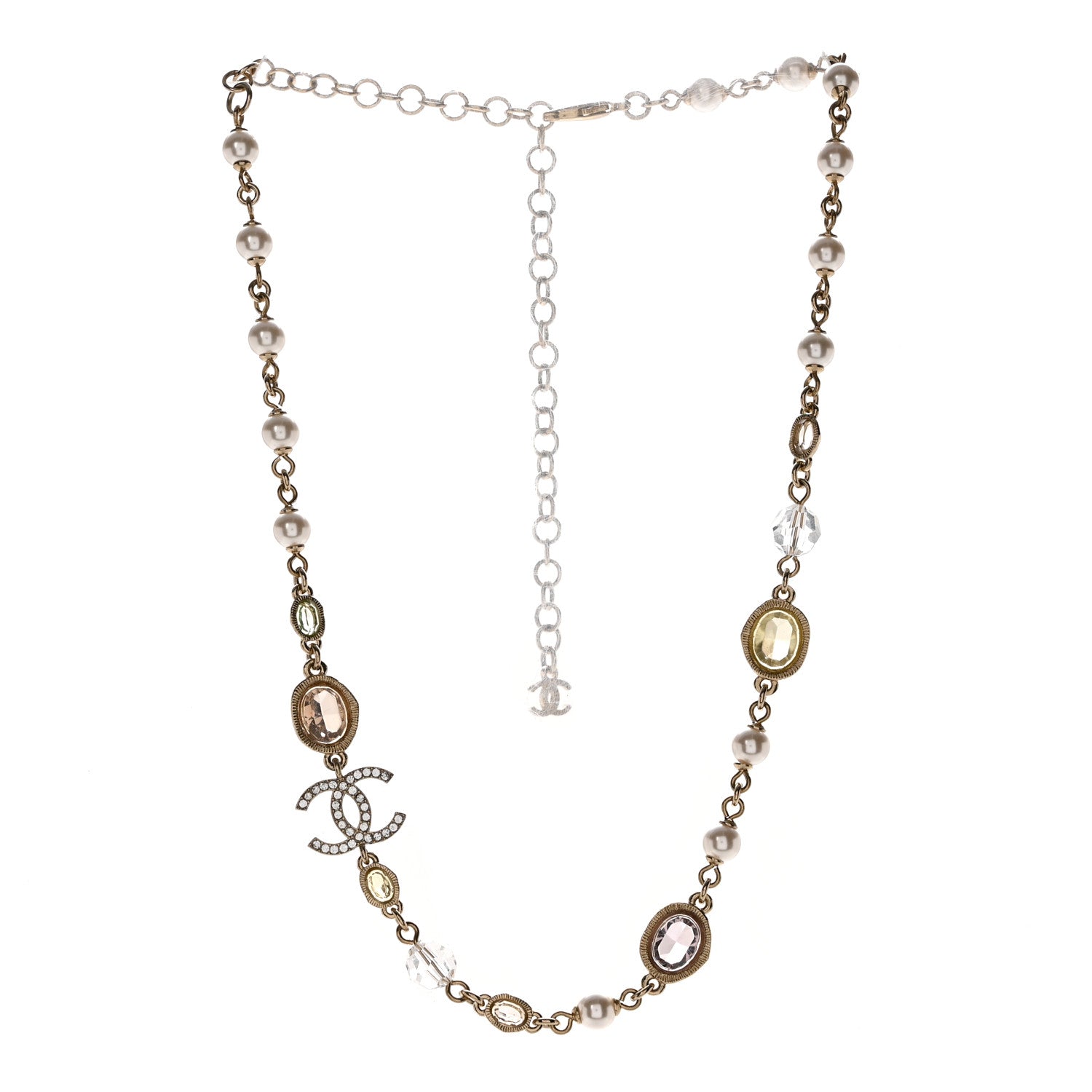 Chanel Pearl Beaded Crystal CC Necklace Gold Multicolor 3 of 4