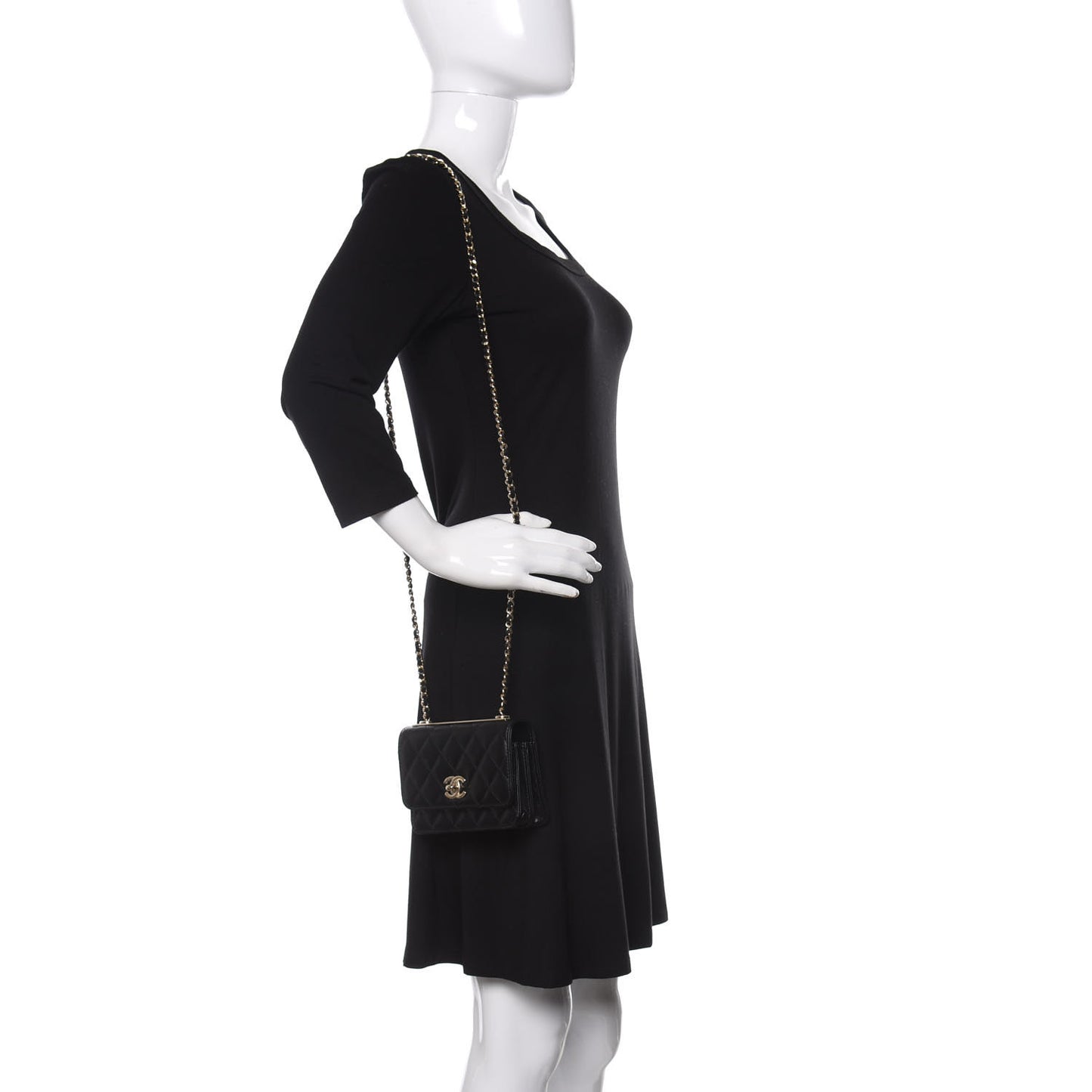 Lambskin Quilted Mini Trendy CC Wallet On Chain WOC Black