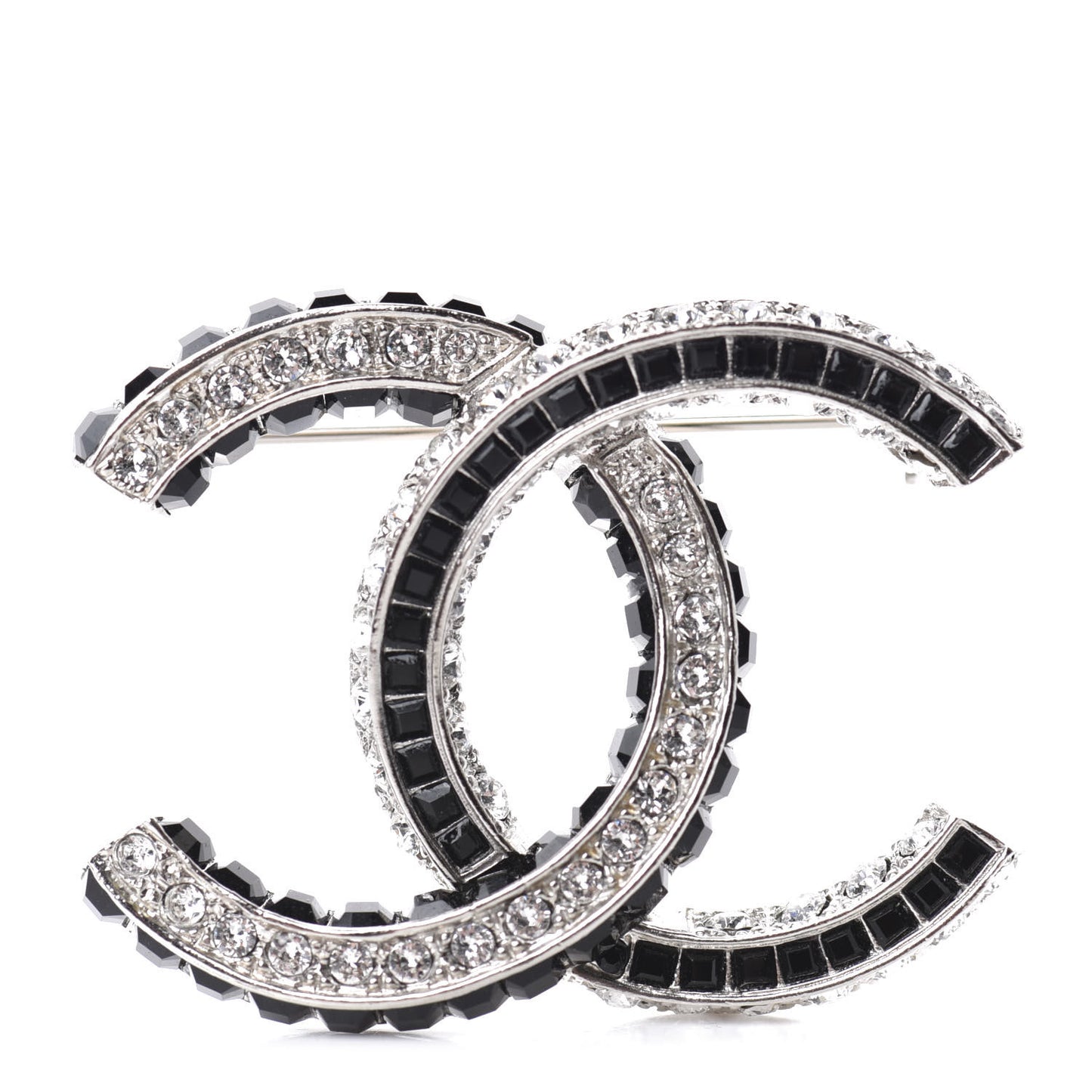 Baguette Crystal CC Brooch Silver Black