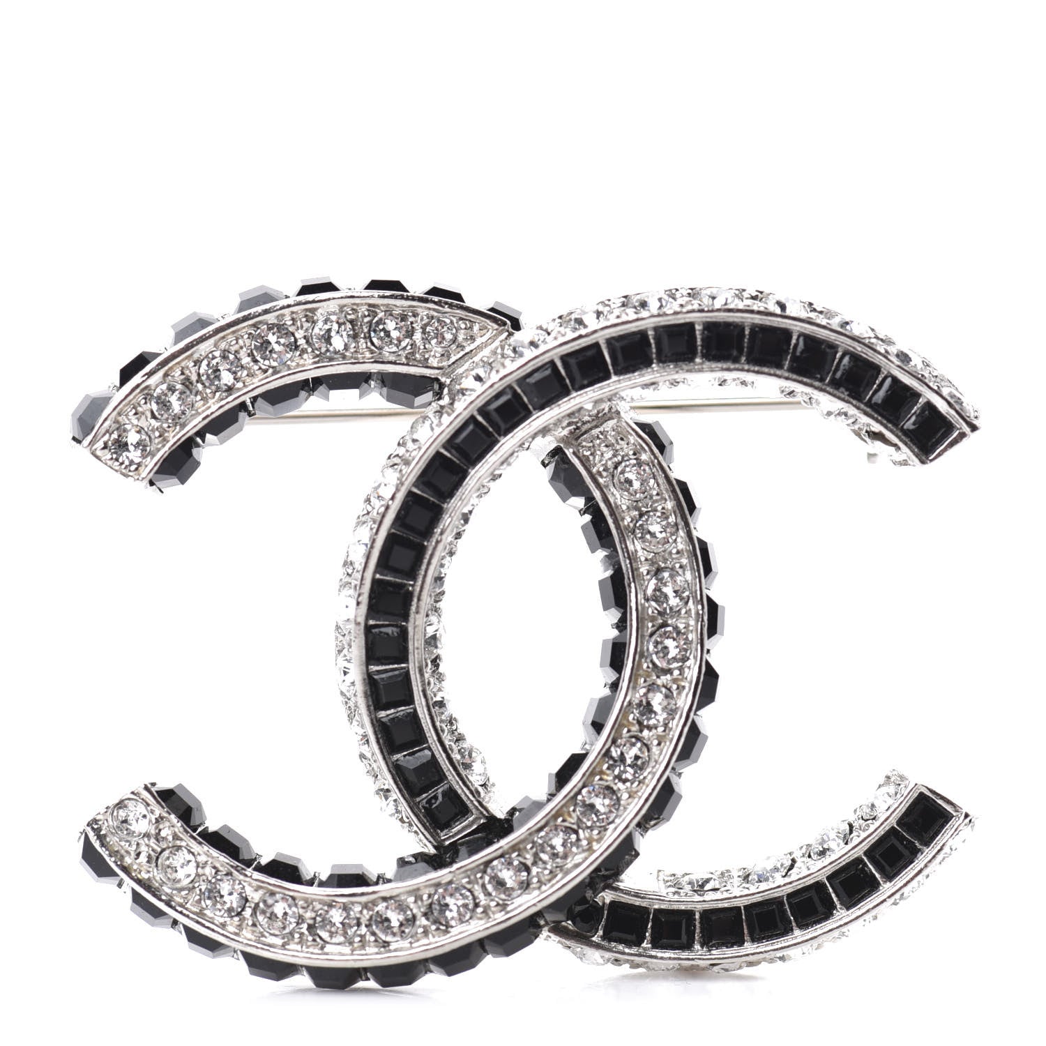 Chanel Baguette Crystal CC Brooch Silver Black 1 of 4