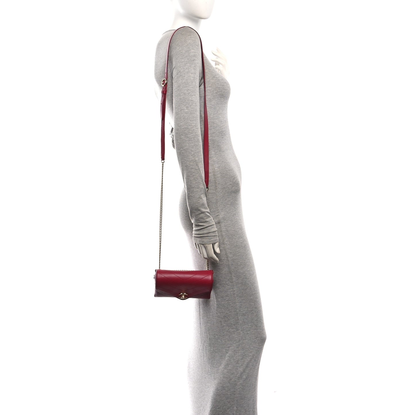 Calfskin Chevron Stitched Coco Waist Bag Red