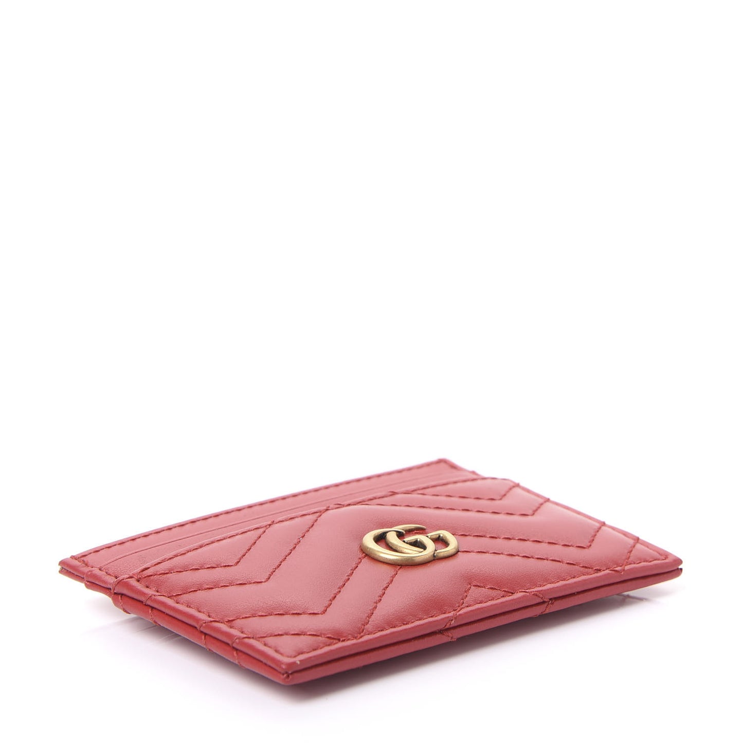 Calfskin Matelasse GG Marmont Card Holder Hibiscus Red