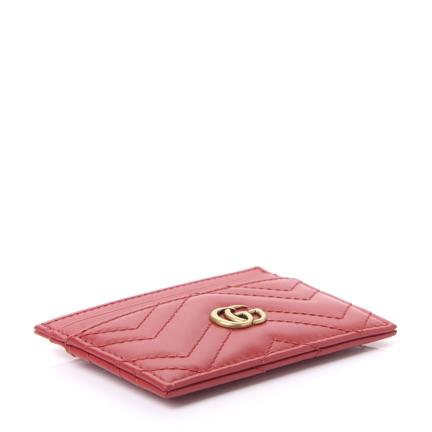Gucci Calfskin Matelasse GG Marmont Card Holder Hibiscus Red 3 of 9